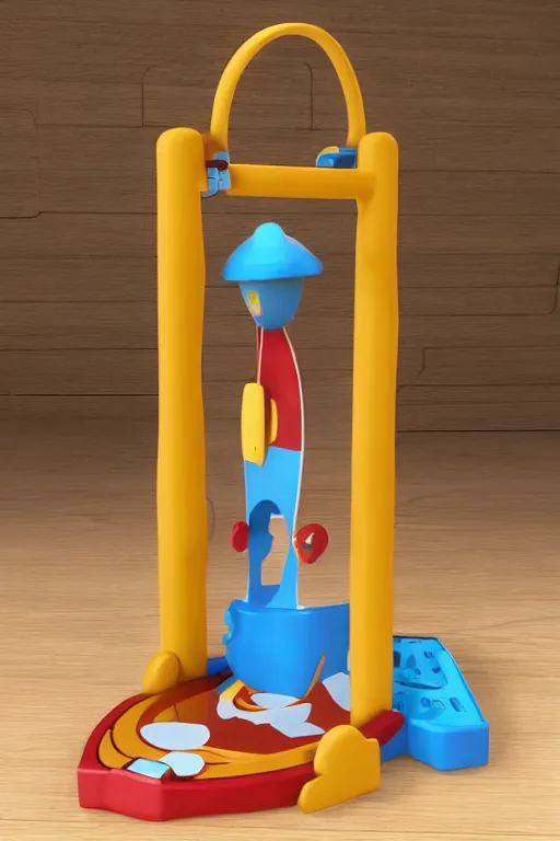 Prompt: A Fisher-Price guillotine toy, unreal engine 5 render, guillotine