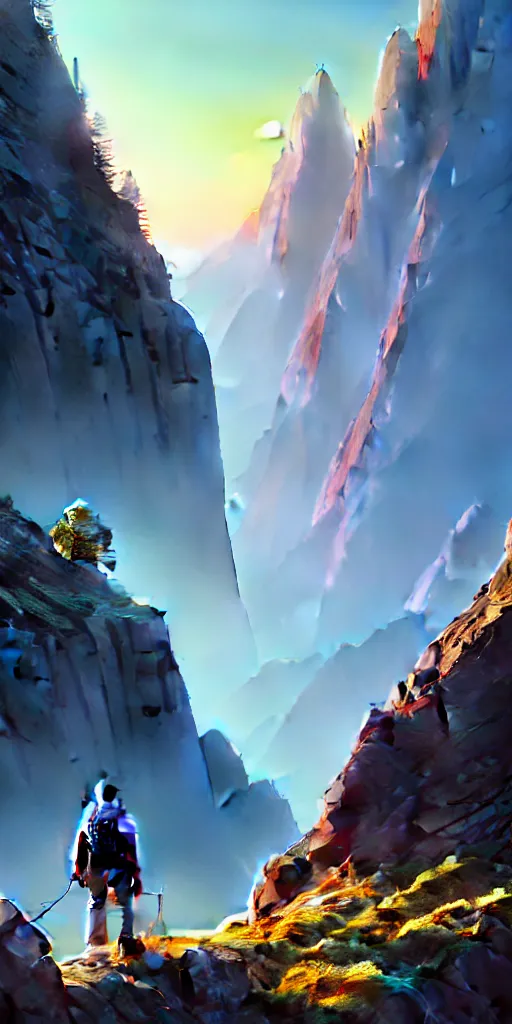 Image similar to highly detailed mountain, gta v, stephen bliss, unreal engine, fantasy art by greg rutkowski, loish, rhads, ferdinand knab, makoto shinkai and lois van baarle, ilya kuvshinov, rossdraws, tom bagshaw, global illumination, radiant light, detailed and intricate environment