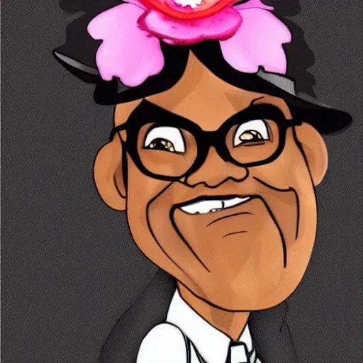 Image similar to a stylized cartoon of samuel l jackson with a pink flower in his hand