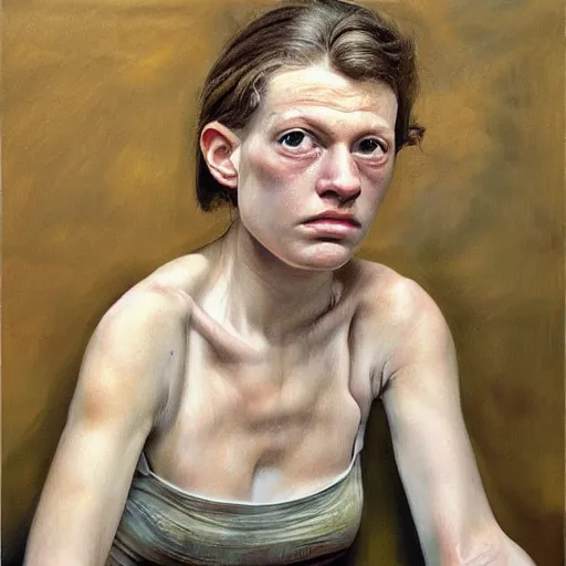 Prompt: high quality high detail painting by lucian freud, hd, strong girl portrait, photorealistic lighting