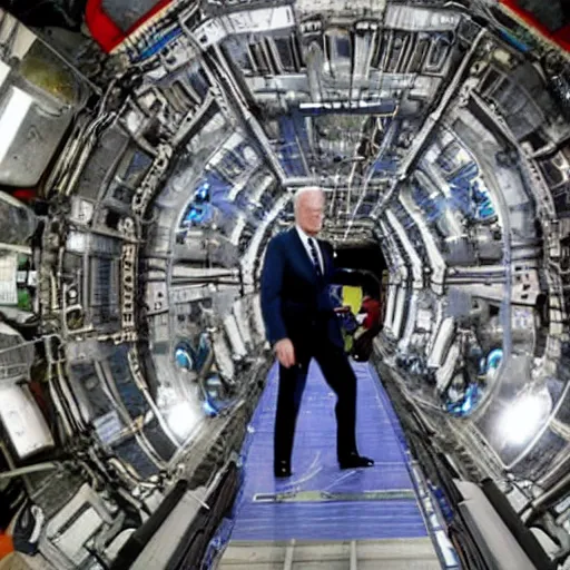 Image similar to The monster Joe BIDEN crawling out of The Large Hadron Collider at cern with a bunch of demons behind him