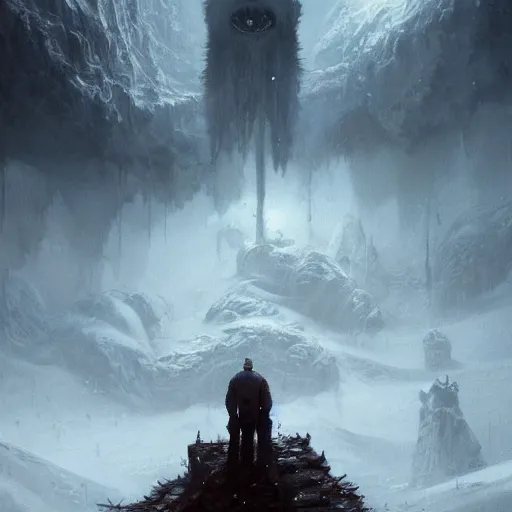 Prompt: at the mountains of madness, painted by seb mckinnon, high detail, dramatic light, digital art, painted by greg rutkowski, promotional movie posterart, trending on artstation