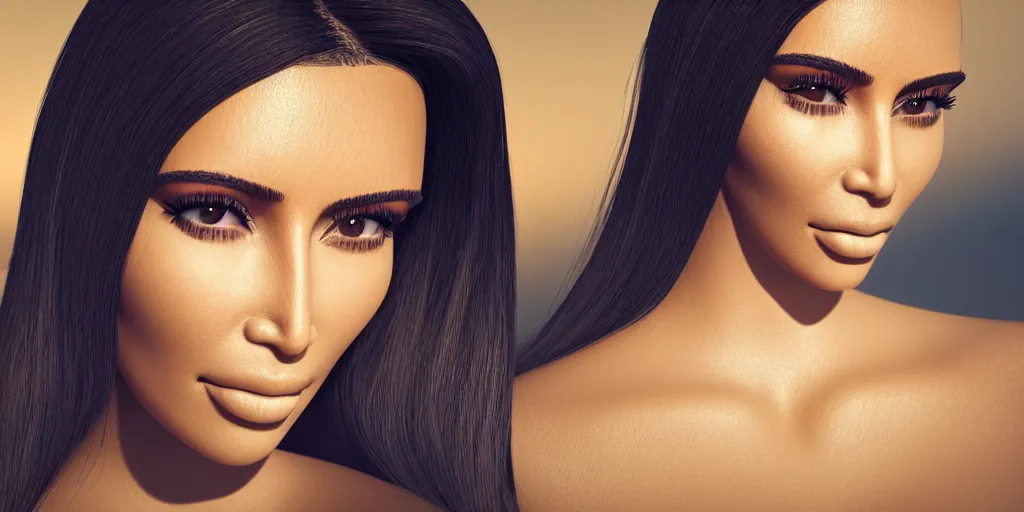 Image similar to macro portrait photograph of a glowing kim kardashian, sparkling, ultra realistic, unreal 5 engine render, octane render, digital painting, smooth, elegant, pop art style, 8 k, 3 5 mm film grain,