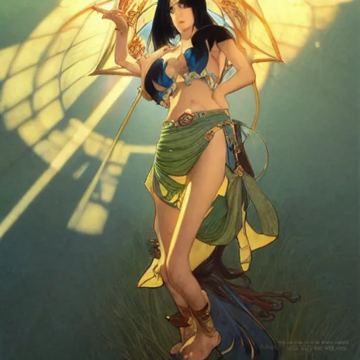 Image similar to highly detailed vfx portrait of nico robin by eiichiro oda, makoto shinkai, alphonse mucha, sharp focus, art by greg rutkowski!, backlit, harsh overhead sunlight, blue eyes, stanley kybric, pixiv, fanbox,