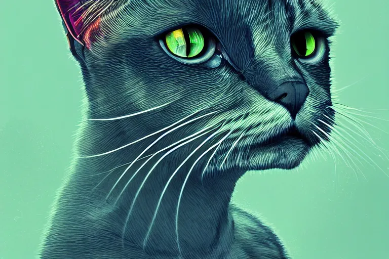 Image similar to portrait of surreal cat with 3rd eye, dmt, trippy, highly detailed, photorealistic, reflections, smooth, sharp focus, concept art, illustration, beautiful, geometric, trending on artstation, cinematic, featured on behance , artwork by WLOP and Tran, Ross