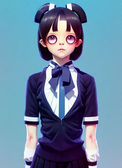 Prompt: full body beautiful and cute and aesthetic school girl greeting, very slightly smiling, wave a hand at the camera, perfect face, symmetric eyes, sharp focus, specular reflection, occlusion shadow, artstation, by ilya kuvshinov and jeremy lipking, light novel cover art, 3 d epic illustrations, symmetric body