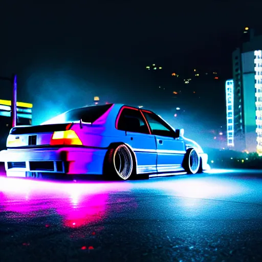 Prompt: a car JZX90 turbo at illegal car meet, Saitama prefecture, city midnight mist neon lights, cinematic color, photorealistic, highly detailed, 200MM