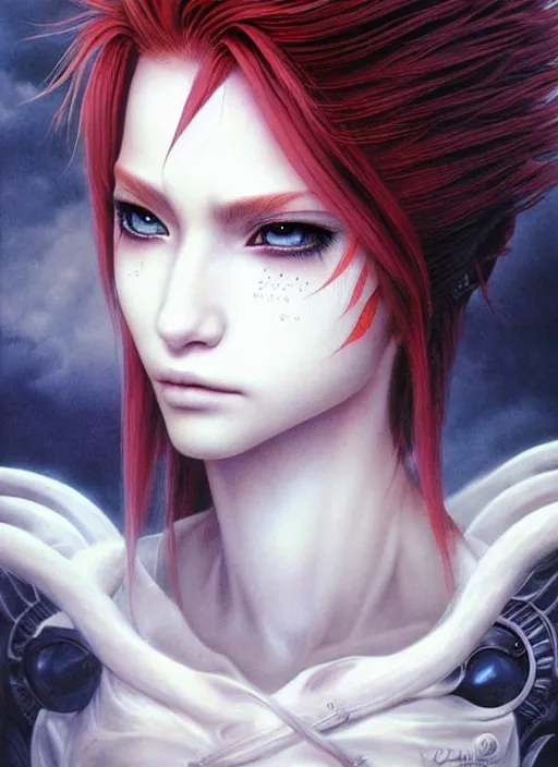 Prompt: beautiful matte airbrush portrait of a final fantasy inspired face with sad eyes crying on a white background, 8 0's airbrush aesthetic, art by pater sato, ayami kojima and yoshitaka amano