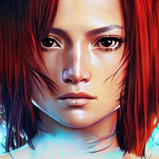 Image similar to jennifer lopez portrait as manga girl, realistic shaded perfect face, fine details. anime. realistic shaded lighting poster by ilya kuvshinov katsuhiro otomo ghost - in - the - shell, magali villeneuve, artgerm, jeremy lipkin and michael garmash and rob rey