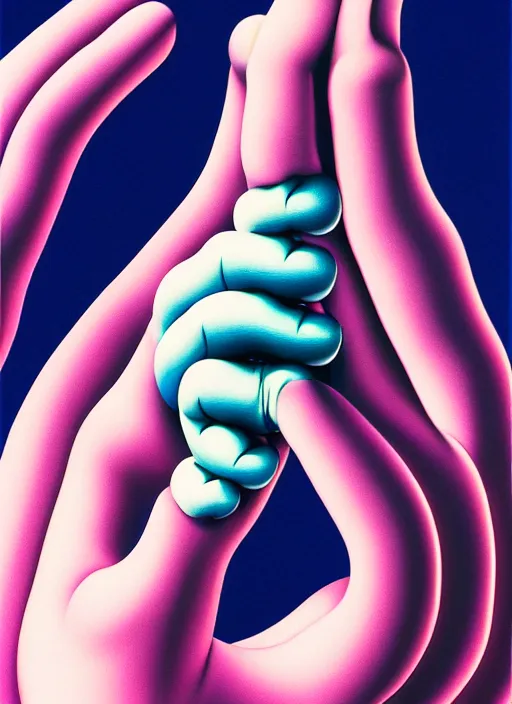 Prompt: closeup of a hand balancing shapes on a finger by shusei nagaoka, kaws, david rudnick, airbrush on canvas, pastell colours, cell shaded!!!, 8 k