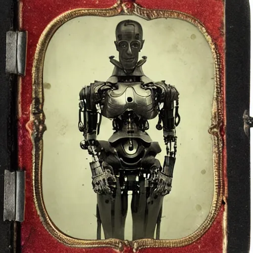 Prompt: A Japanese cyborg, ambrotype