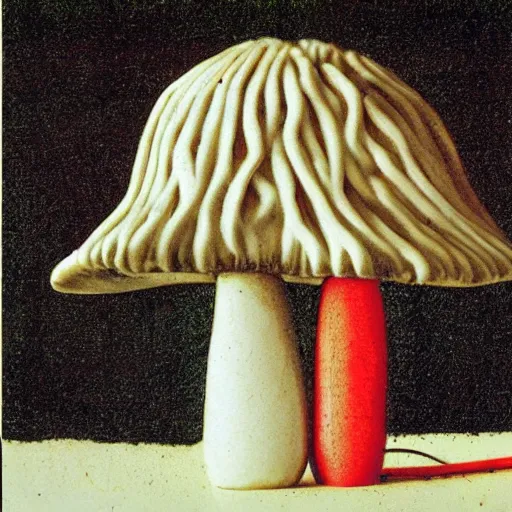 Image similar to jesus christ and an amanita mushroom painted by cy twombly and andy warhol