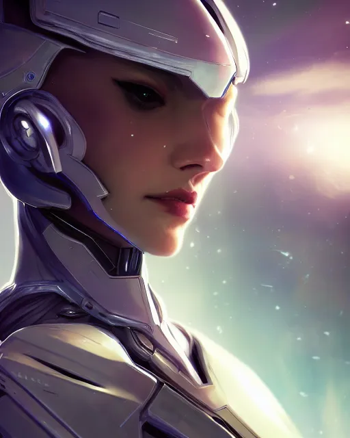 Image similar to perfect android girl on a mothership, warframe armor, beautiful face, scifi, futuristic, galaxy, nebula, raytracing, dreamy, long white hair, blue cyborg eyes, sharp focus, cinematic lighting, highly detailed, artstation, divine, by gauthier leblanc, kazuya takahashi, huifeng huang