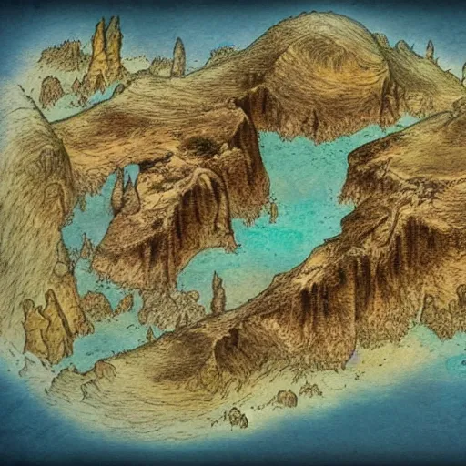 Prompt: A fantasy map of a floating island