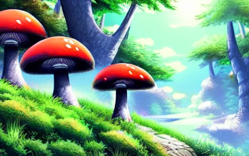 anime style, mushroom forest landscape, daytime | Stable Diffusion ...