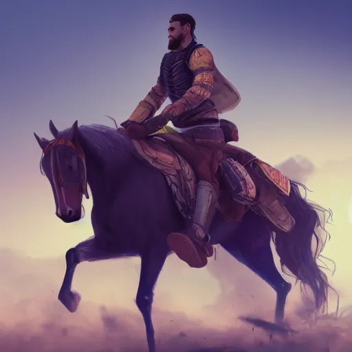 Prompt: nomad riding a horse with laptop trending on artstation 8k