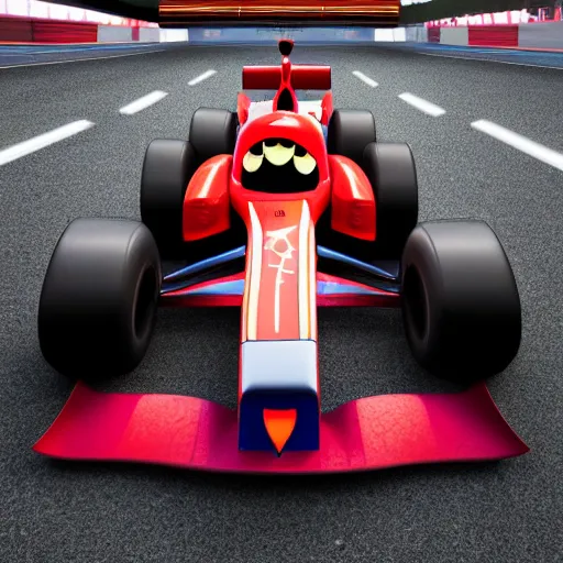 Image similar to incredible hulk, skinny, hands for feet, standing in front of formula 1 car, lightning mcqueen skin, detailed, photorealistic, hdr, 4 k