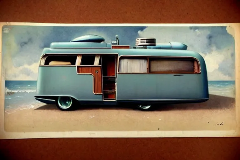 Prompt: ( ( ( ( ( 1 9 5 0 s retro science fiction rv ratrod camper boat. muted colors. ) ) ) ) ) by jean - baptiste monge!!!!!!!!!!!!!!!!!!!!!!!!!!!!!!