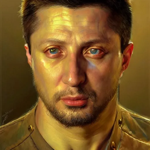 Image similar to highly detailed full portrait of volodymyr zelensky, art by donato giancola and ruan jia and carl larsson and magali villeneuve. trending on artstation, intricate details, energetic composition, golden ratio, concept art, illustration, elegant art