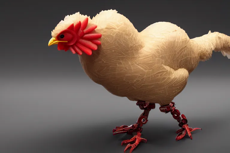 Prompt: robotic chicken , highly detailed, render, artstation, smooth, sharp focus