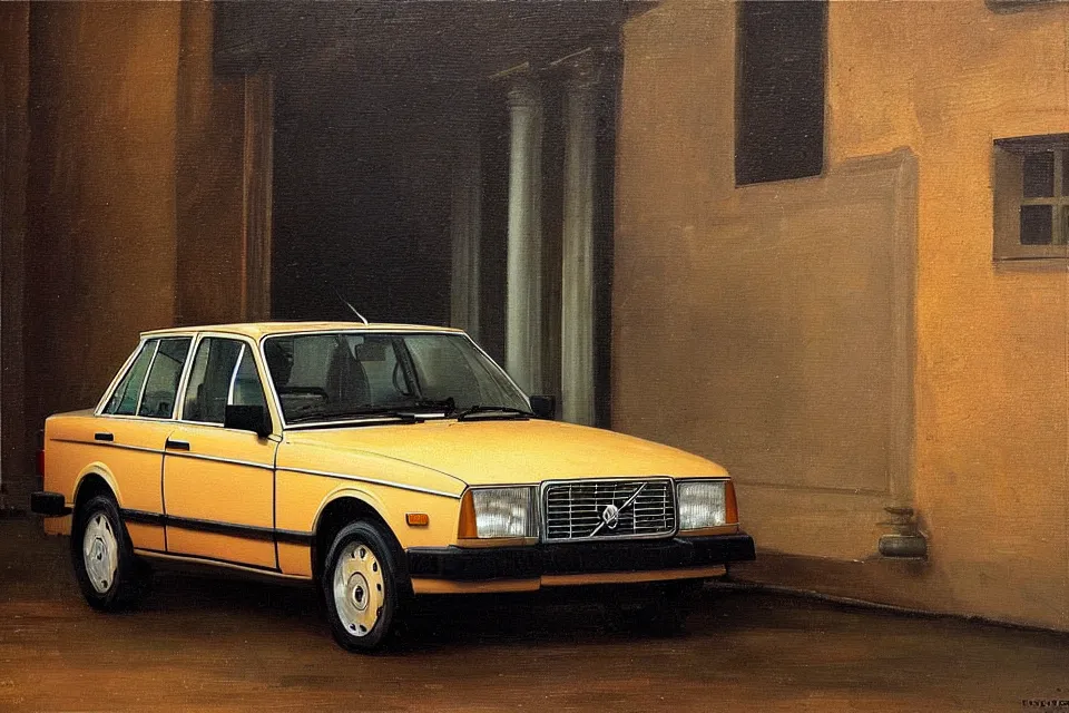 Image similar to volvo 240, oil painting, raphael high renaissance, stunning details