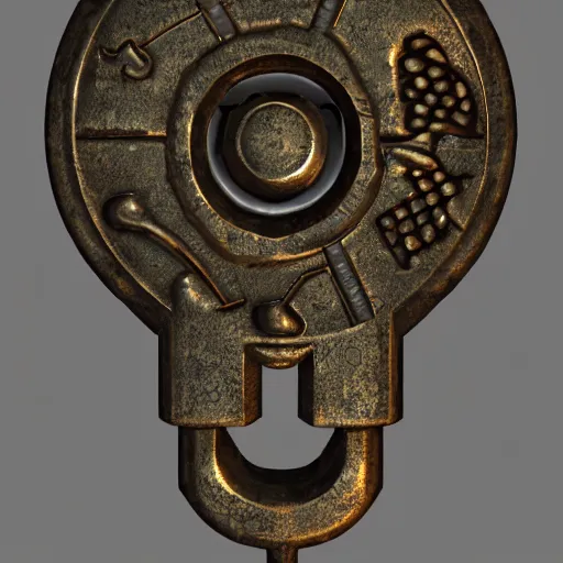 Prompt: a stylised metal key, key is on the center of image, rpg game inventory item, very detailed, rim light, outer glow, on the white background, high poly vray render, stylised textures, trending on artstation