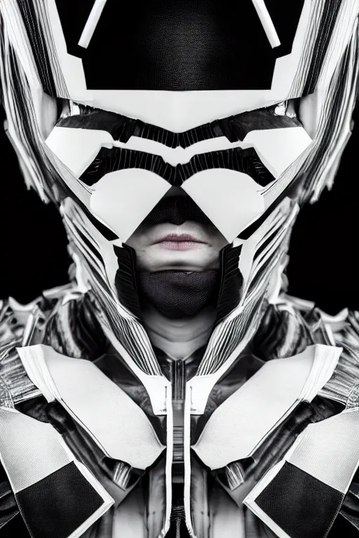 Prompt: belarusian economist sergey chaly closeup portrait futuristic fractal fightsuit monochrome studio lighting