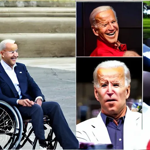 Image similar to obese joe biden sitting in a wheelchair, licking icecream