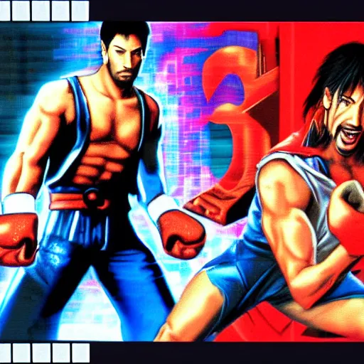 Image similar to portrait of keanu in double dragon video game splash screen