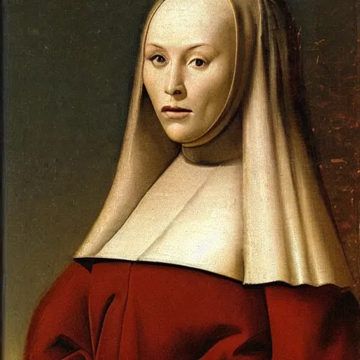 Prompt: a portrait of a female android by fra bartolommeo