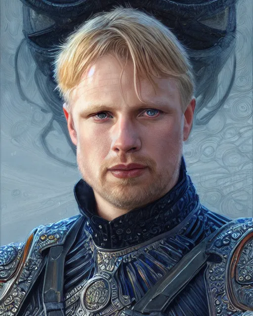 Image similar to handsome arthur pendragon portrait, highly detailed, very intricate, cinematic lighting, closeup painted portrait, by donato giancola and rossdraws and magali villenueve, featured on artstation