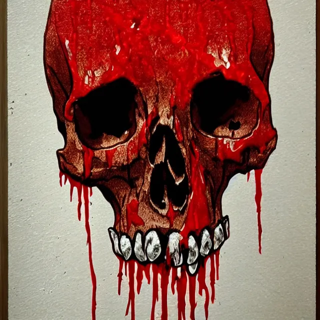 Image similar to skull covered and dripping in blood, primitive art