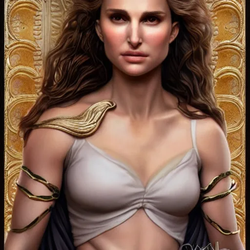 Image similar to a detailed fantasy character portrait of natalie portman as medusa by lauri blank, artgerm, evelyn de morgan, 8K, 50mm lens