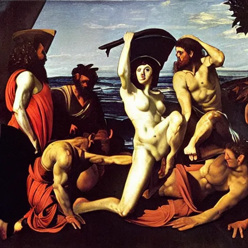 Prompt: circe of the odyssey, art by caravaggio