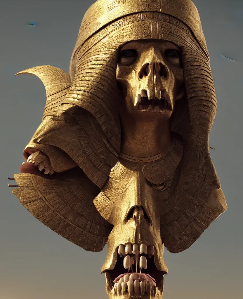 Image similar to Photorealistic epic egyptian god face portrait ram skull. ominous, ancient magic, intricate artwork by Tooth Wu and wlop and beeple. octane render, trending on artstation, greg rutkowski very coherent symmetrical artwork. cinematic, hyper realism, high detail, octane render, 8k