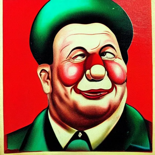 Image similar to communist clown portrait, soviet propaganda art style