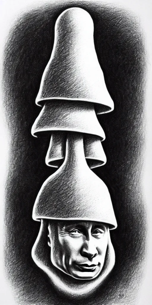 Image similar to vladimir putin wearing a nuclear mushroom cloud blast for a hat, cartoonish, ultra detailed pencil drawing