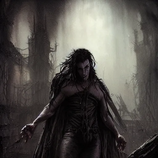 Image similar to lost boys vampire, darkwave, darksynth, concept art, sharp, digital matte painting, art by luis royo, greg rutkowski, wlop, dramatic lighting, trending on artstation