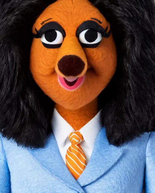 Image similar to kelly kapoor as a muppet. highly detailed felt. hyper real photo. 4 k.