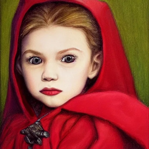 Prompt: Detailed portrait of a small vampire girl wearing a red cloak