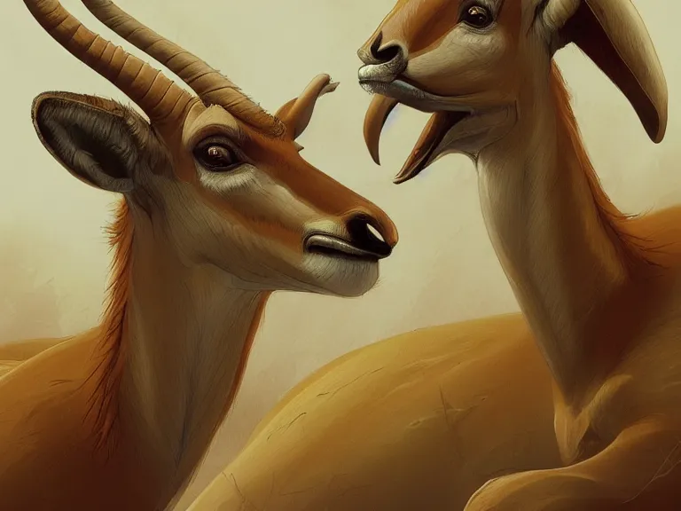 Prompt: An antelope with many large yellowish leathery, rounded convex tumors, sacs, and humps of various sizes growing on its spine. Concept art, extremely high detail, details, fantasy art, cinematic, art by Greg Broadmore, Boris Vallejo