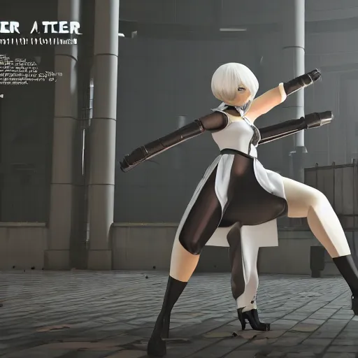 Image similar to 2B nier automata in team fortress 2, detailed, artstation, concept art, Unreal Engine 5, gameplay screenshot, 8K