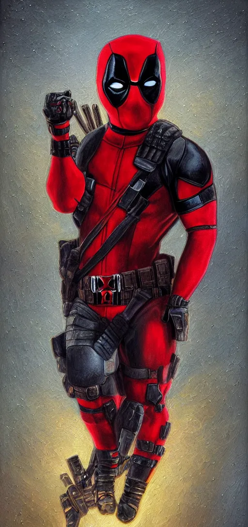Image similar to portrait of baby deadpool, elegant, glowing lights, highly detailed, paiting painting, hdr