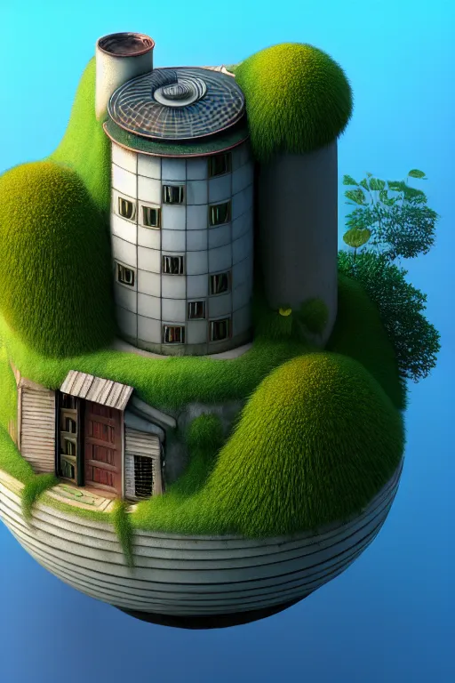 Image similar to cylindrical house, solarpunk, studio ghibli, jean - baptiste monge, octane render, 4 k