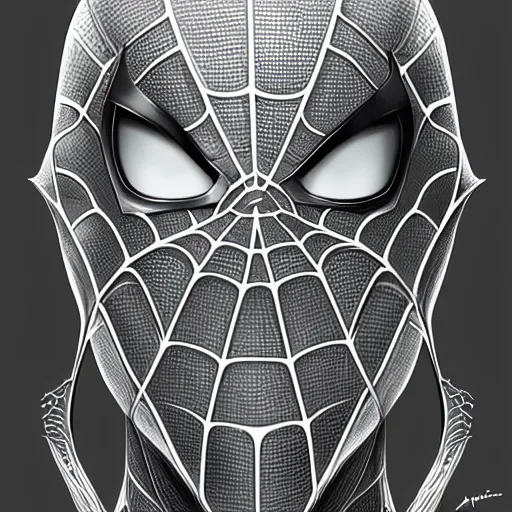 Image similar to SPIDERMAN , beautiful bone structure, intricate, elegant, highly detailed, digital painting, artstation, concept art, smooth, sharp focus, illustration, art Chuck Close