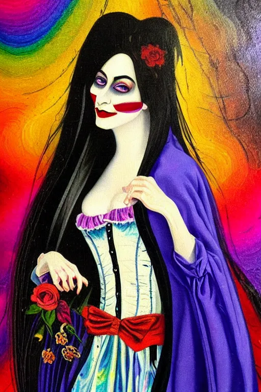 Prompt: impressionist brushstrokes!!!! lisa frank and bosch victorian loose genre loose painting full length portrait painting of a victorian vampire