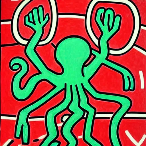 Prompt: detailed painting of cthulhu, by keith haring and junji ito