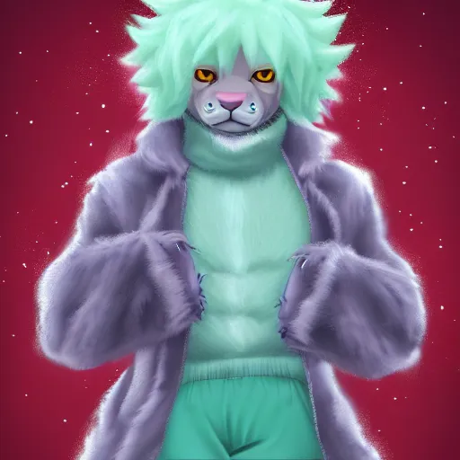 Prompt: aesthetic portrait commission of a albino male furry anthro lion wearing a cute mint colored cozy soft pastel winter outfit, winter atmosphere. character design by chunie, kristakeshi, sigmax