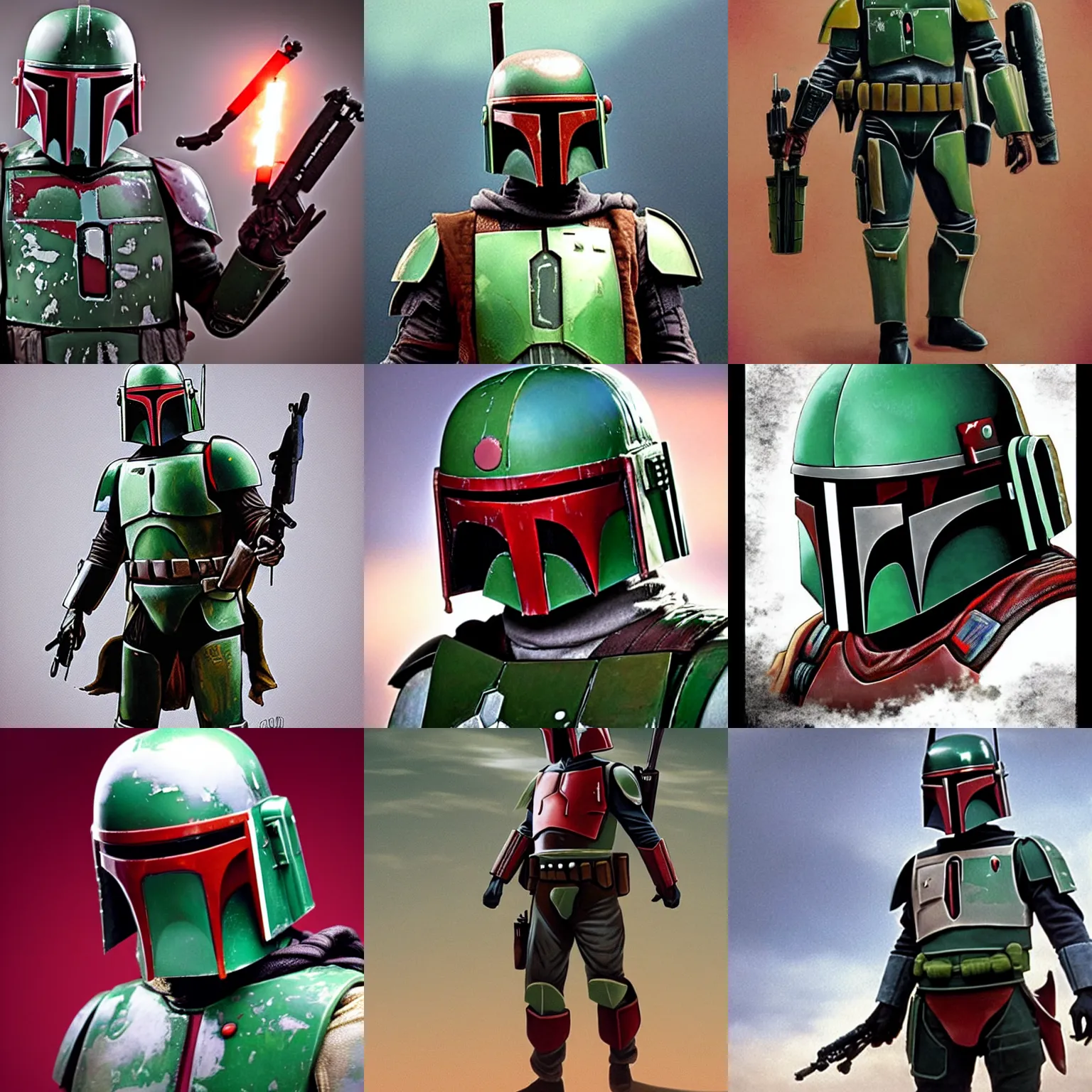 Prompt: what does boba fett look like under his helmet?