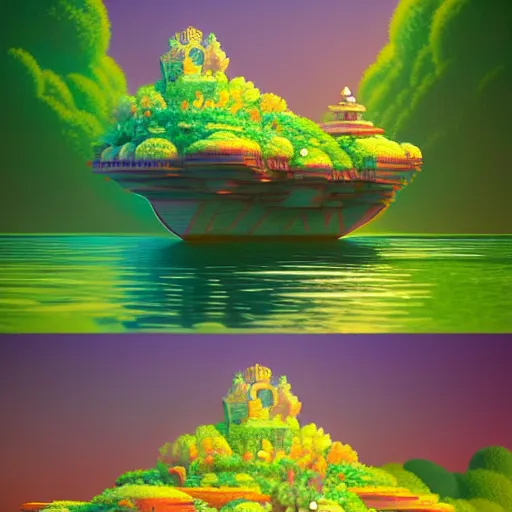 Prompt: a emerald saphire ruby floating living island :: studio ghibli, beeple and James Gilleard and Justin Gerard :: ornate, dynamic, particulate, rich colors, intricate, elegant, highly detailed, centered, artstation, smooth, sharp focus, octane render, 3d